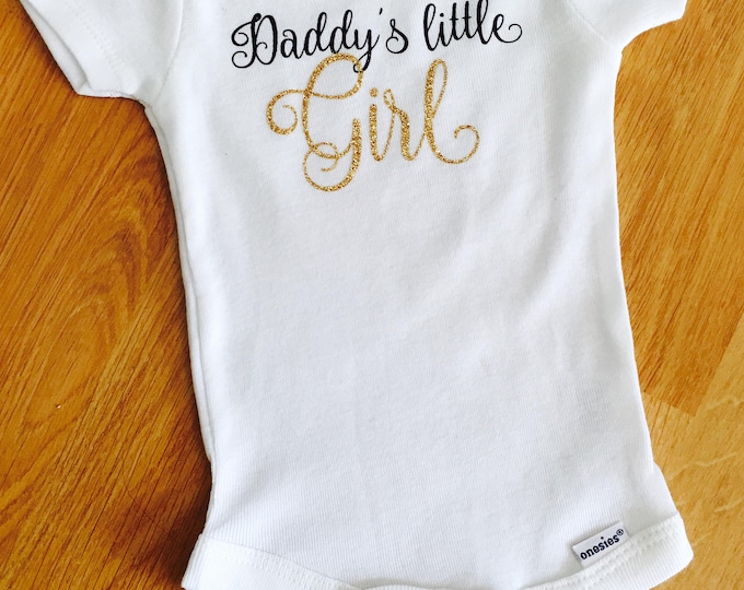 Daddy's Little Girl Gold Glitter Baby Onesies®, Baby Bodysuit, Baby Romper, Baby Shower Gift, Daddy Reveal Announcement, Gender Reveal