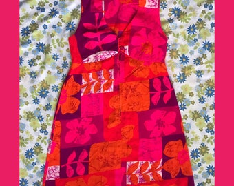 Magenta and orange tropical vintage dress