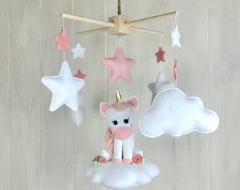 Baby mobile - unicorn mobile - baby mobile - star mobile - felt flowers - star mobile - cloud mobile - baby girl