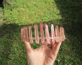 Pink Rose Aura Crystal Tiara/ Rose Quartz Crown/ Rose Aura Crystal/ Pink Fairy Crown