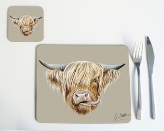 Set of 4 Or 6 Scottish Highland Cow Placemats