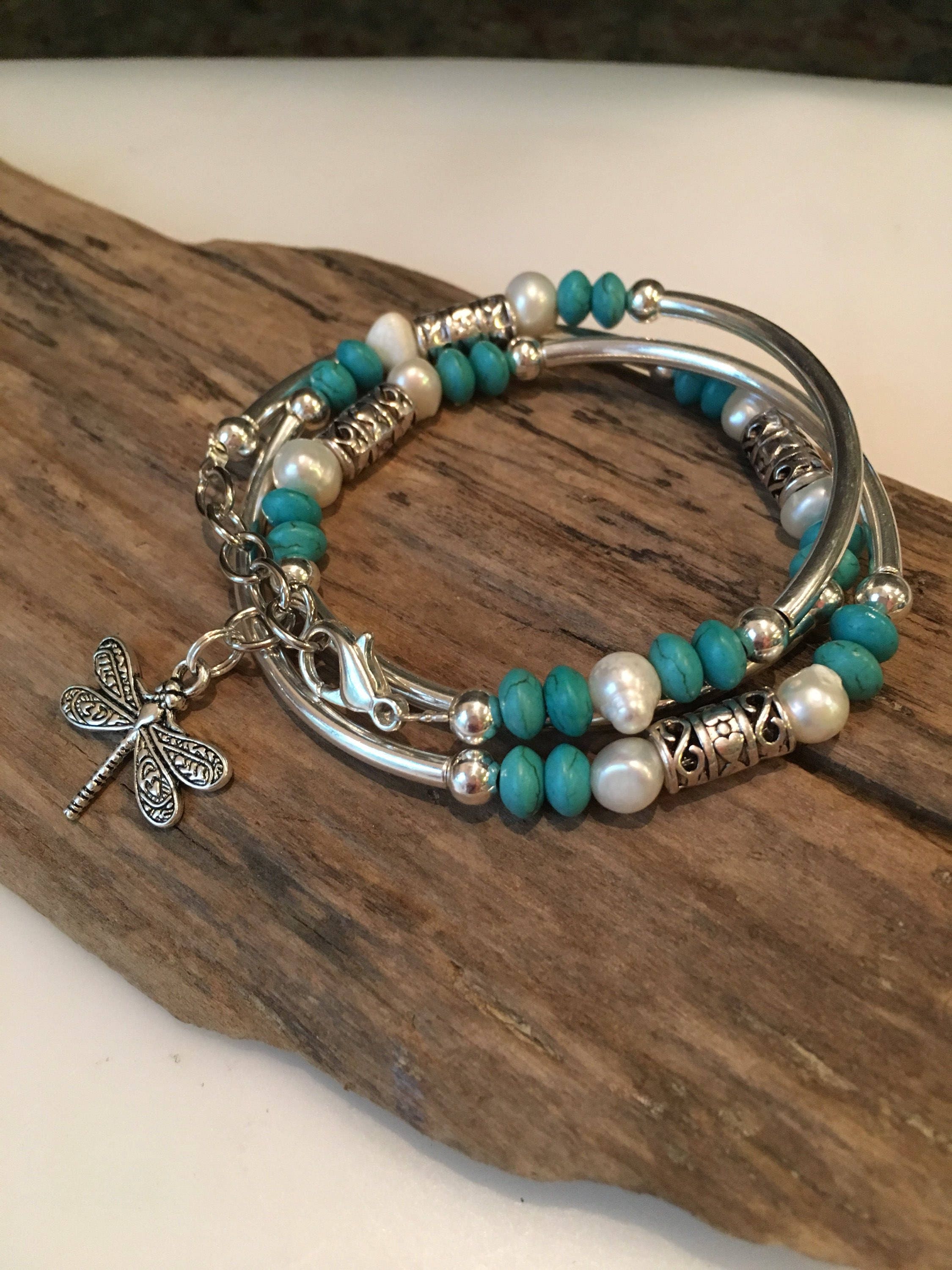 Boho Wrap Bracelet Beaded Tube Wrap silver wrap bracelet