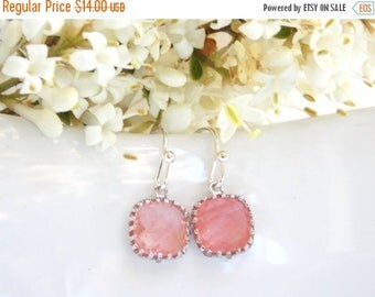 SALE Wedding Jewelry, Coral Earrings, Grapefruit,Peach,Silver,Bridesmaid Jewelry,Petit Earrings, Dangle, Bridesmaids Gifts, Wedding Gifts, D