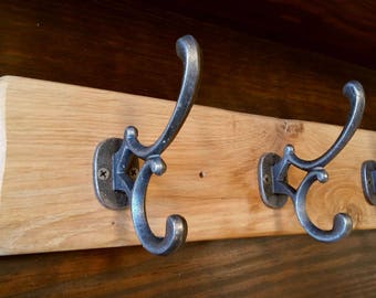 Rustic Wooden Coat Rack Solid Oak Antique Style Cast Iron Hooks Art Rustic Wooden Coat Rack Solid Oak Antique Style Cast Iron Hooks Art