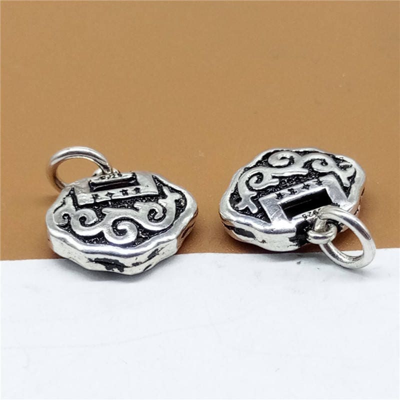 2 Sterling Silver Spiral Longevity Lock Charm, 925 Sterling Silver Lock