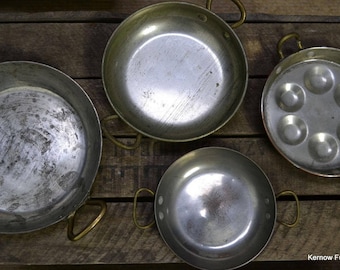 3 Copper Pans & Egg Poacher