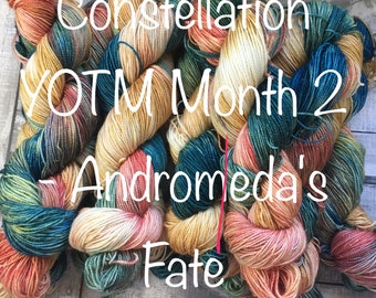 Sock yarn club, Yarn of the month club, YOTMC,mystery club,fingering weight yarn,constellations & myths,toad hollow yarn club,hand dyed yarn