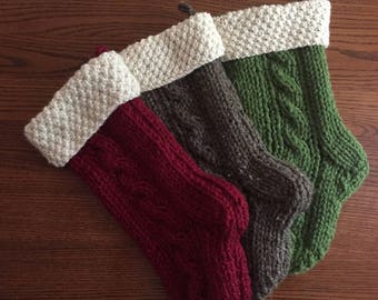 Snowflake Cuff on Chunky Cable Knit Christmas Stocking - Large