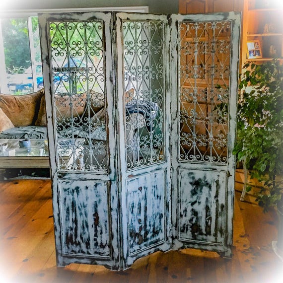 Large Antique Partition solid walnut & wrought iron