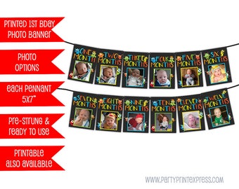 Monster 1st Birthday Banner - 1st Birthday Photo Banner - Monster Banner - Photo Birthday Banner - 1st Birthday Milestone Banner Chalk Boy