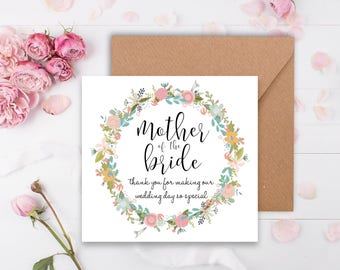 Fiori Garland Mother of the Bride Wedding Thank You Card - Handmade with Vintage Floral Print with Rustic Kraft Envelope