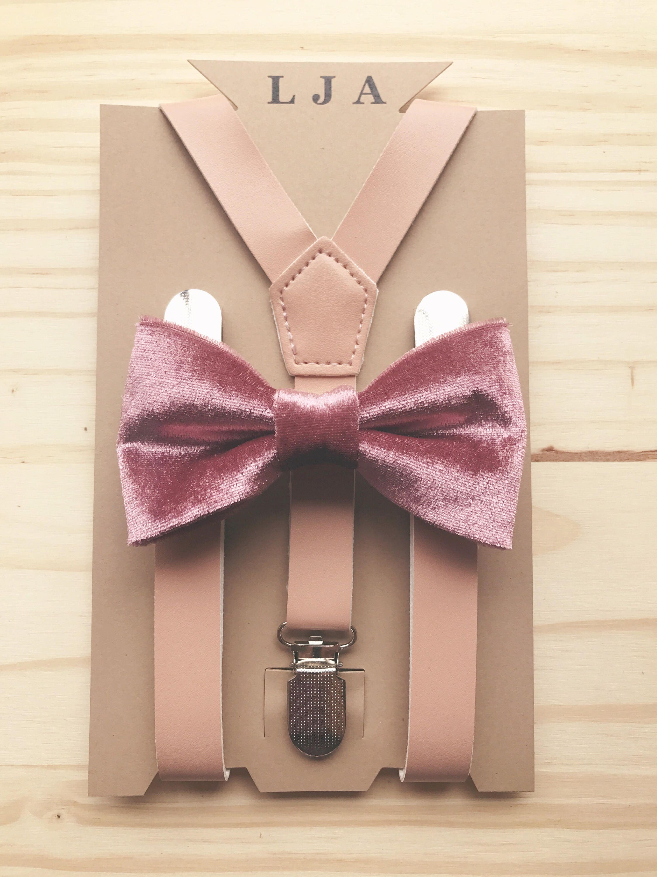 Dusty Rose Groomsmen outfits Blush pink Bow tie Suspenders set