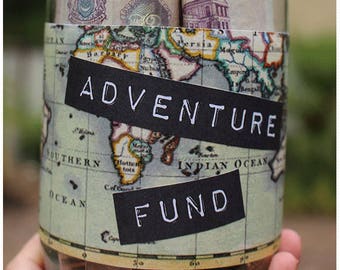 Glass Adventure Fund Piggy Bank to save for Travel, Unique Travel Gift or Gift for Her, Personalized Travel Gift, Savings Jar for Wanderlust