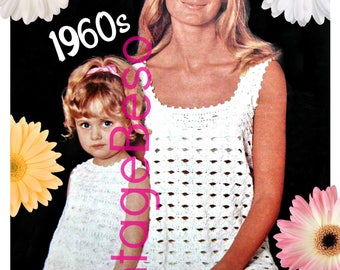 Ladies Dress CROCHET Pattern • PdF Pattern • Mother Daughter Matching Dresses Digital Pattern • Mommy and Me • Boho Lovely • Vintage 1960s