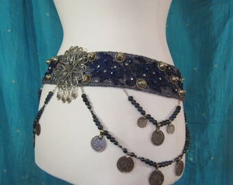 Blue belly dance belt, tribal fusion belt, tribal belly dance belt, tribal costume, tribal fusion costume