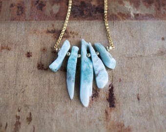 Rough Larimar Necklace, Five Natural Dominican Larimar Raw Stone Necklace, Real Larimar Jewellery, Caribbean Blue Larimar Crystal Necklace