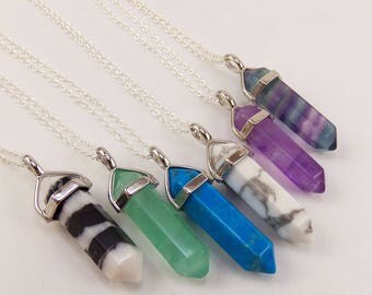 Crystal Necklace, crystal quartz, healing crystals, hexagonal crystal pendant, rose quartz crystal, layering crystals, layered crystal, opal