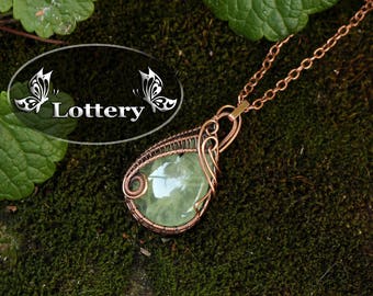 Lottery - Prehnite pendant - Copper jewelry - Wire wrapped pendant - Inspirational jewelry - Birthday pendant - Gift for her - Tutorial pdf