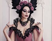 Couture Gothic Wedding Gown ~ Beaded Overbust Corset ~ Haute Goth Dress Vampire Ball Masquerade Costume ~ Halloween Bridal Outfit Corsets