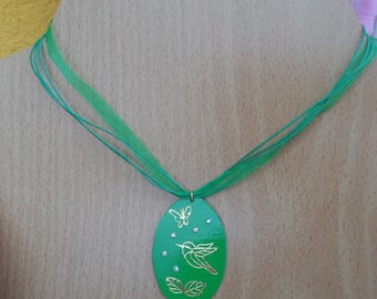Green organza and cardboard necklace
