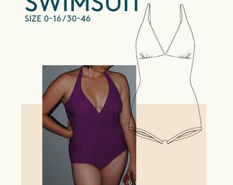 Bombshell swimsuit PDF sewing pattern|Womens bathing suit PDF sewing pattern|Halterneck swimsuit women|Tankini 1 piece bathing suit pattern