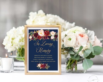 In Loving Memory Wedding Sign, Navy Gold Floral, Memorial Sign, Wedding Printable Signage, Those we love, Memory Sign 8x10 5x7- Kacey Gold