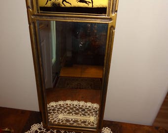 Antique 1894 Art Nouveau Silhouette Mirror with Reverse Painted "Spring" Fairy Figures with Gold Background by Tallimit and Signed Fidus