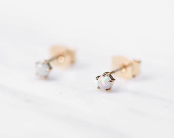 White Opal Studs / Dainty Opal Earrings / Tiny 925 Sterling Silver Earrings / Tiny Opal Earrings