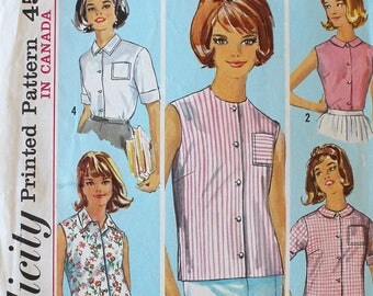 1960s Shirt Pattern - Vintage Simplicity 5285 Sewing Pattern - Bust 34