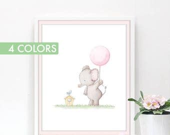 Girl nursery art, Baby elephant nursery decor, Baby Girl room wall art, Baby Prints