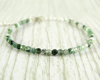 Beaded bracelet Moss agate bracelet simple bracelet birthday gift for her raw crystal bracelet birthstone bracelet healing crystals jewelry