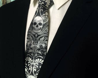 Skull Necktie, Skull Tie, Black Skull Necktie, Black Skull Tie, White Skull Necktie, White Skull Tie, Mens Necktie, Mens Tie, Gothic, Goth