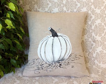 Fall Pumpkin Pillows/Fall Pillow Cover/White Pumpkin/Fall Home Decor/Fall Festivals/Halloween/Hand-painted/Pillow Cover/Fall Holidays