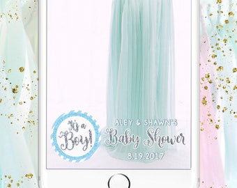Boy Baby Shower Snapchat Filter - It's a Boy! Blue Silver Glitter & White Custom Geofilter Design