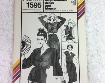 Stretch and Sew 1595 Vintage Sewing Pattern Drop-Shoulder Dress and Blouse OR Cap Sleeve Dress, Blouse and Kimono Bust Sizes 28-44