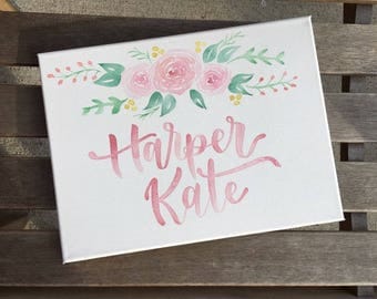 Custom Canvas | Baby Girl Name Sign | Nursery Decor | Nursery Sign | Baby Girl Decor | Floral Decor | Water Color