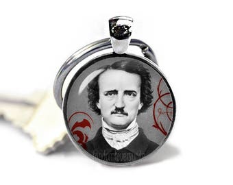 Edgar Allan Poe Keychain Edgar Poe Keyfob Nevermore Key ring Edgar Allan Poe Jewelry