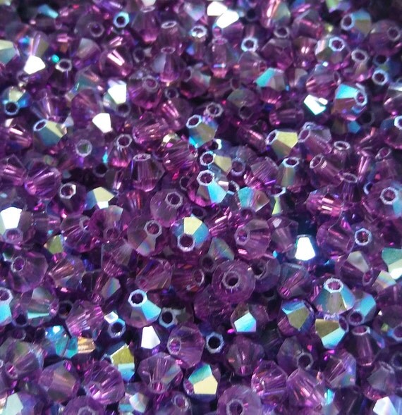 200 Perles Facettes Bohème 4mm Light Amethyst AB - Marque Preciosa, Fabriqué En France
