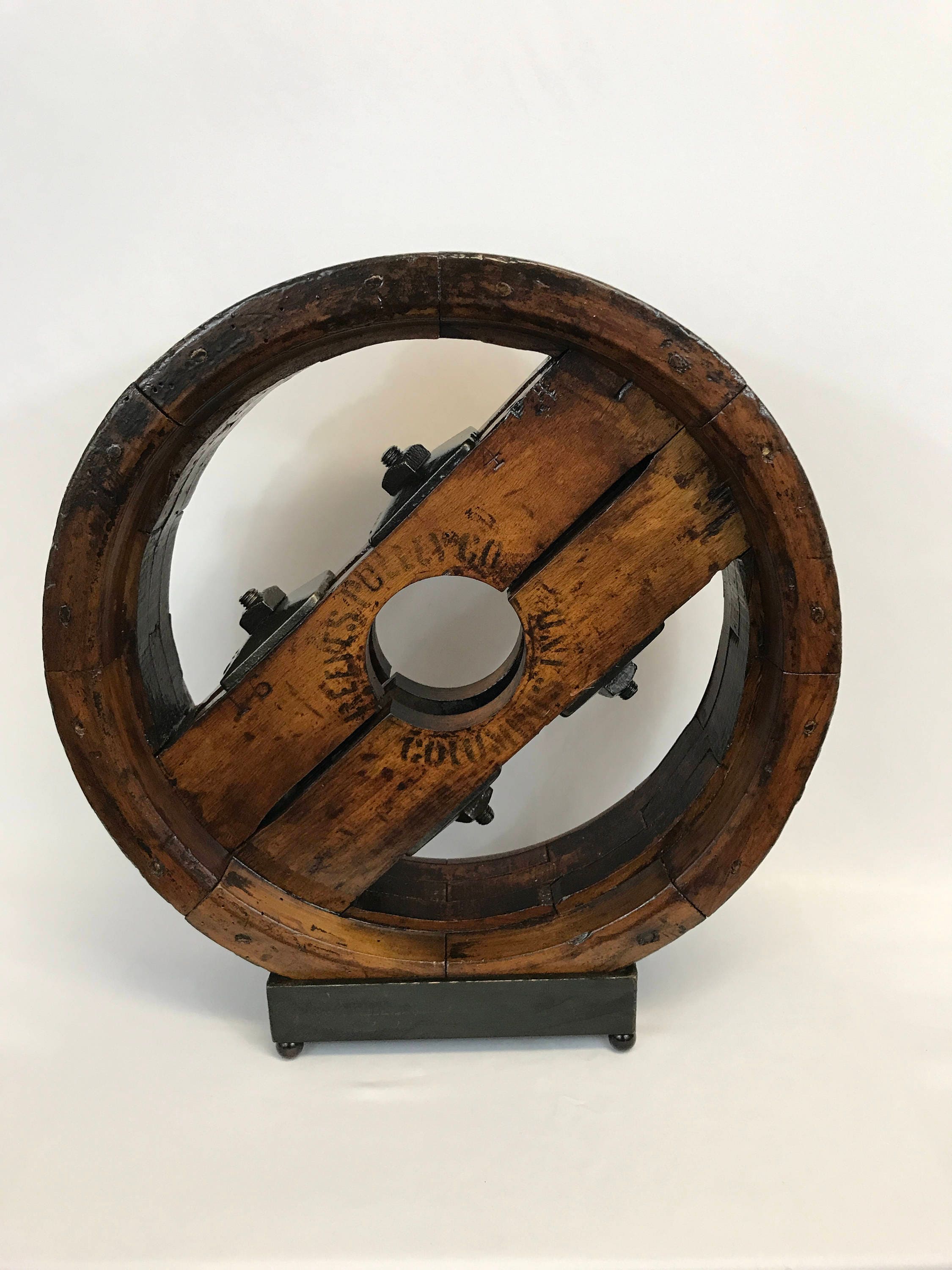 Reclaimed Wooden Flatbelt Pulley Mantle Decor
