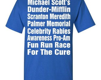 The Office TV Show T-Shirt Michael Scott Race For The Cure "Meredith Rabies Awareness Fun Run" tee S - 5XL