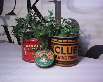 Vintage Advertising Tins, Vintage Napoleon Chewing Tobacco Tin, Club Chewing Tobacco Tin, Fluxite Soldering Tin, FREE SHIPPING