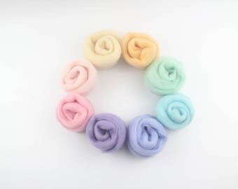 Pastel Wool Needle Felting Kit - 8 colors /Needle Felting Pack/Needle Felting Wool Kits/Pastel Needle Felting Wool/Candy Colors Wool Batting