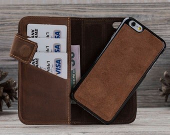 Antic Brown Leather iPhone 6 Case, Detachable Magnet Wallet Case, iPhone 6 Leather Case, iPhone 6S Case, iPhone 6S Leather Case, Dad Gift