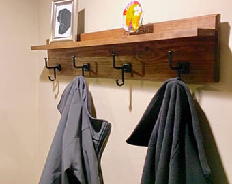 Wood Coat Rack, Floating Shelf, Coat Rack Shelf, Entryway Shelf, Bathroom Shelf