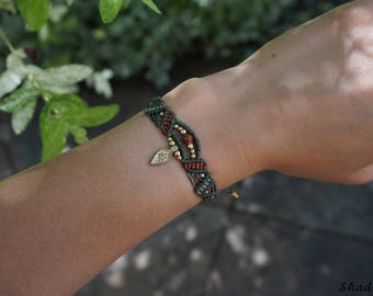three coloured macrame bracelet in olive green