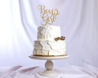 Boy or Girl Cake Topper, Cake Decoration, Glitter, Party, Custom, Gold, Silver, Baby Shower Decoration, Newborn, Birthday, Gender Reveal