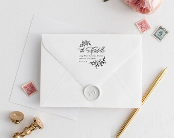 Personalized Stamp Return Address Stamp Last Name, Address Stamp Rustic Rubber Stamp for Address, Return Address Stamp Leaves | 2" x 2"