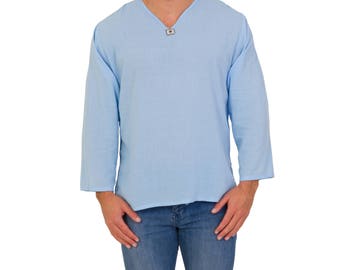 V-Neck Shirt // Long Sleeve Kurta // 100% Super Soft Cotton // Made in Thailand // Hippie Hobo Boho Bohemian Wear // Festival Clothing