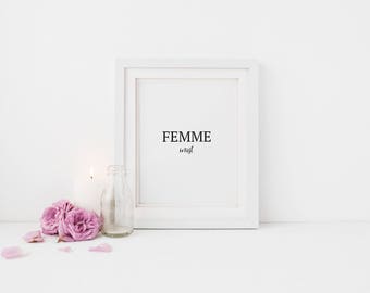 Femme inist/ Feminist Wall Print - Wall Art, Bedroom Print, Minimalist Print, Personal Print, Home Decor, Typography Print,