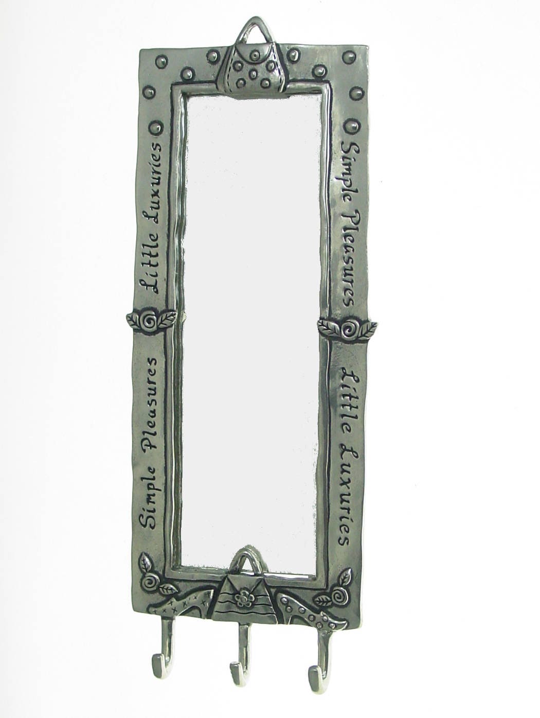 Jewellery Mirror with 3 hooks to hang your jewellery on